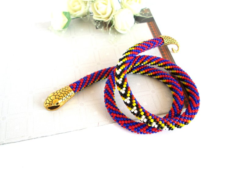 Red Blue with Black BRACELET Striped Snake bracelet Ouroboros jewelry Serpent ro - 手链/手环 - 其他材质 多色