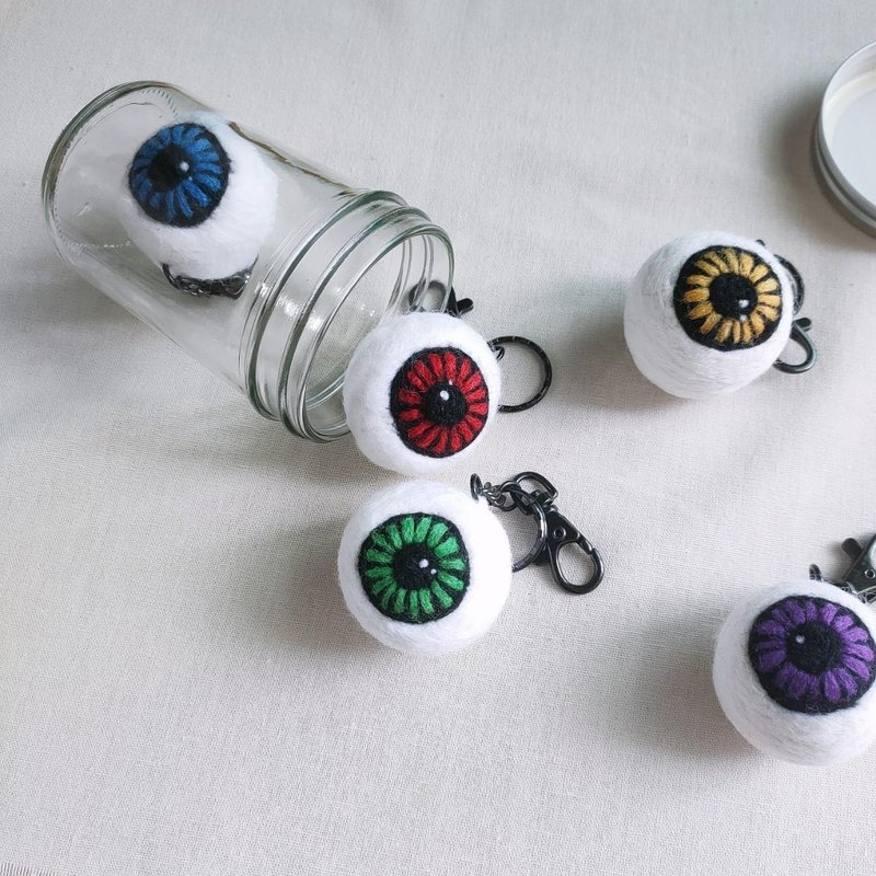 【造型悠游卡】大颗眼球羊毛毡钥匙圈 - 钥匙链/钥匙包 - 羊毛 多色