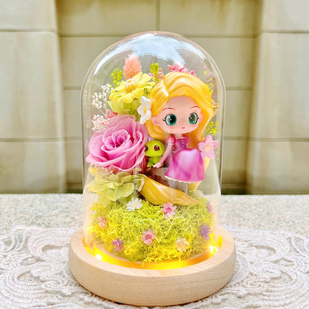 迪士尼公主/长发公主/乐佩/Rapunzel/永生花/干燥花/柱形/夜灯/玻 - 干燥花/捧花 - 植物．花 多色