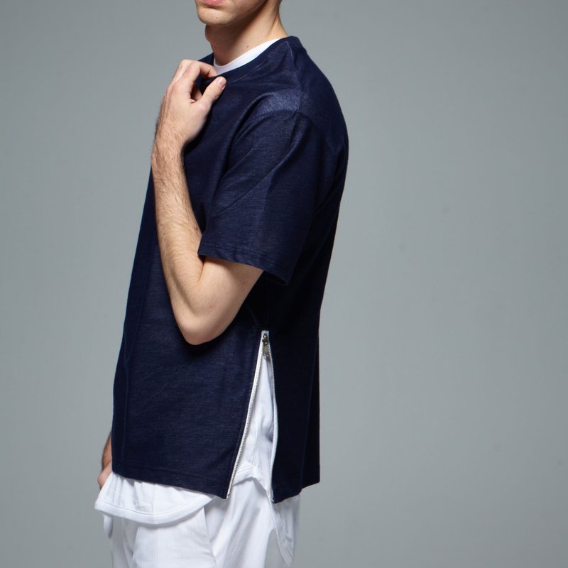 Stone'As Denim with Zipper T-shirt / 牛仔 蓝 拉链 Tee - 男装上衣/T 恤 - 棉．麻 蓝色