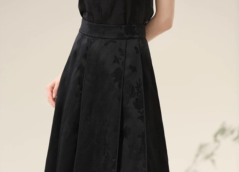 新中式复古中国风 汉元素改良/百搭长款半身裙 - 裙子 - 聚酯纤维 黑色