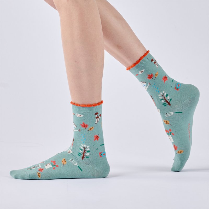 秋日的仪式感 中筒袜 - 蓝绿(M) - 袜子 - 棉．麻 蓝色