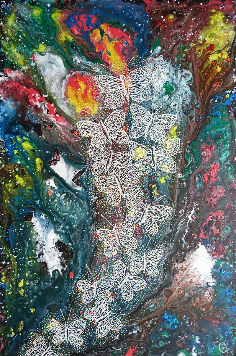 蝴蝶绘画－宇宙小蝴蝶 - 海报/装饰画/版画 - 棉．麻 多色
