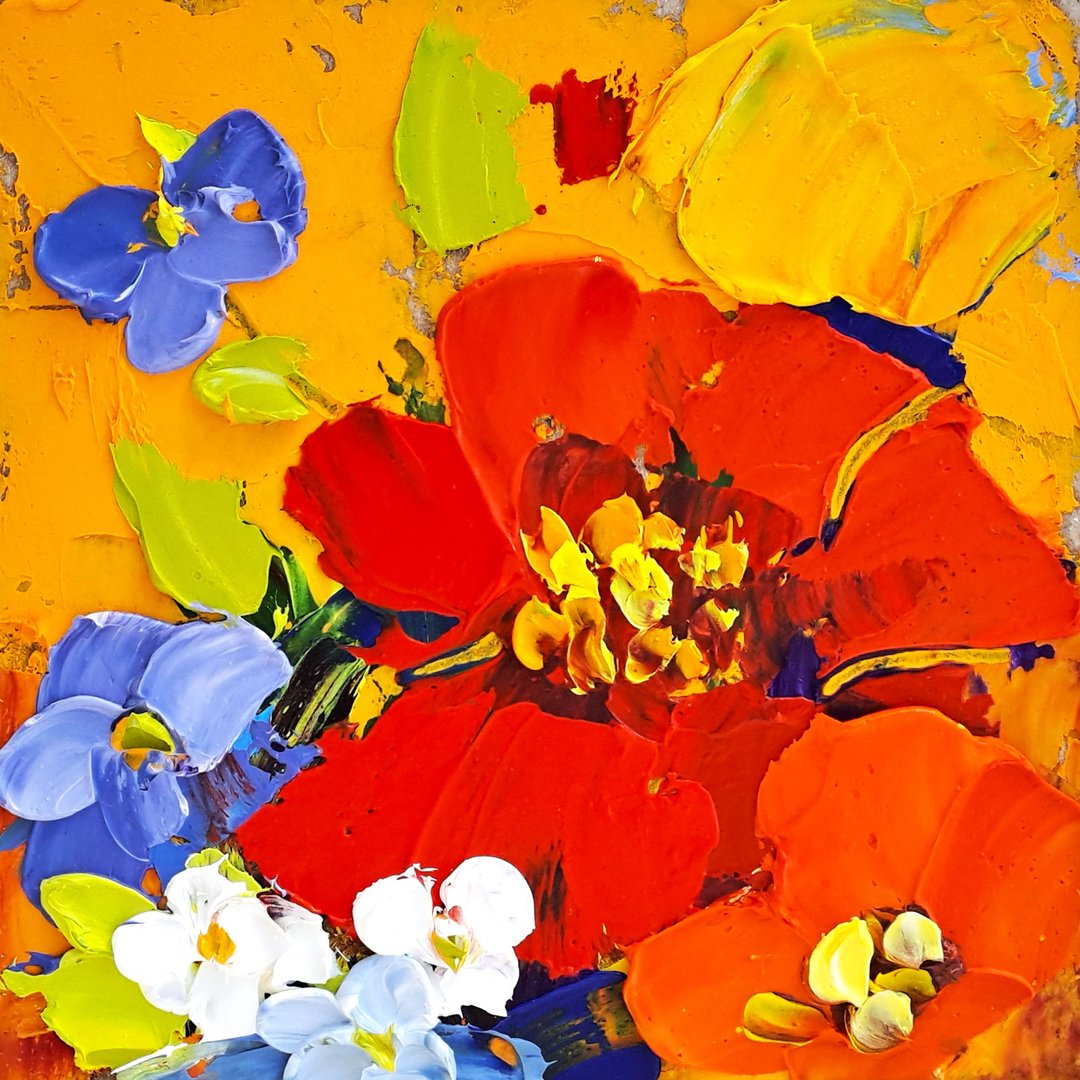 Poppy Painting Wildflower Original Art Flowers Impasto Oil Painting Floral Art - 海报/装饰画/版画 - 其他材质 多色