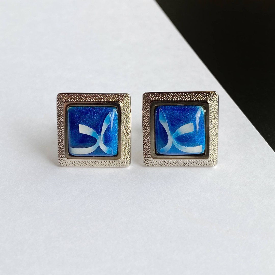 Ribbon [Sapphire Sapphire] Cloisonne Cufflinks Cufflinks Pure Silver Wired Cloisonne - 袖扣 - 其他材质 蓝色