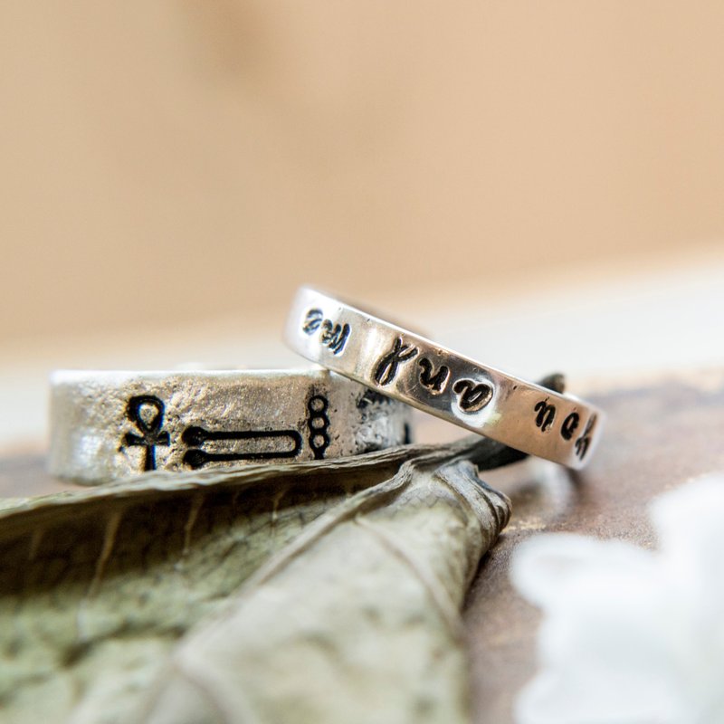 金工手作│七夕情人礼物  悄悄话敲字对戒【925纯银】开放戒 婚礼 - 金工/饰品 - 银 