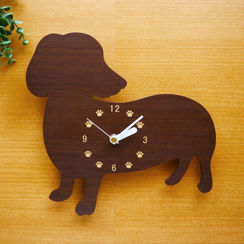 转身腊肠犬时钟木制生日圣诞节乔迁结婚礼物 - 时钟/闹钟 - 木头 咖啡色