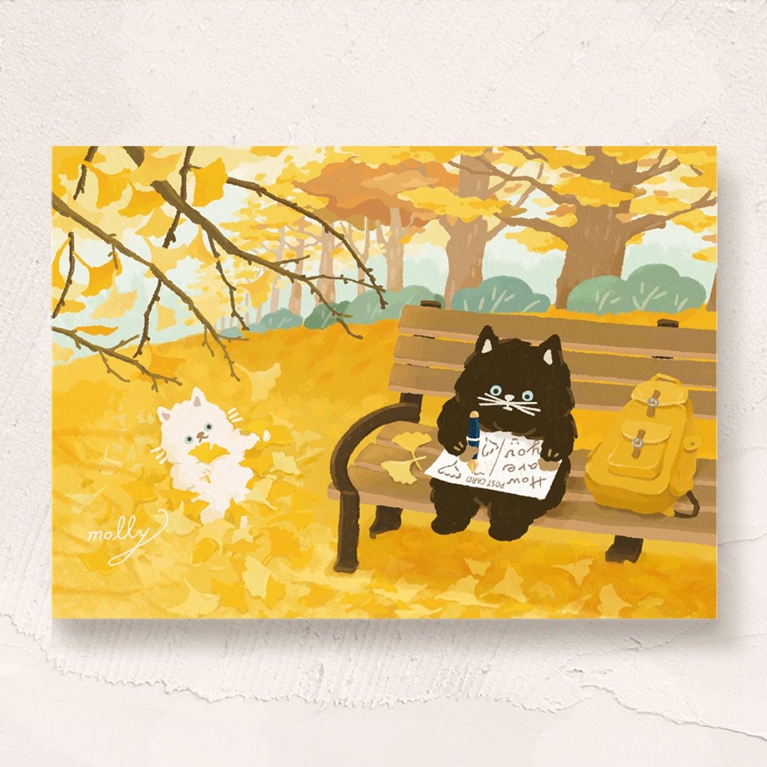 postcard-秋天的银杏公园・新版 - 卡片/明信片 - 纸 橘色