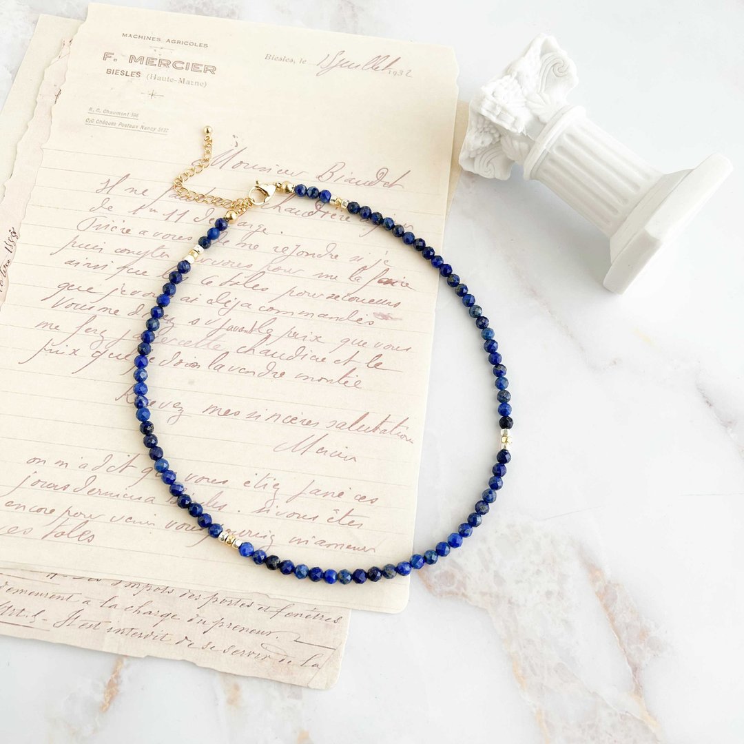 Lapis lazuli choker necklace SV471 - 颈链 - 其他材质 蓝色