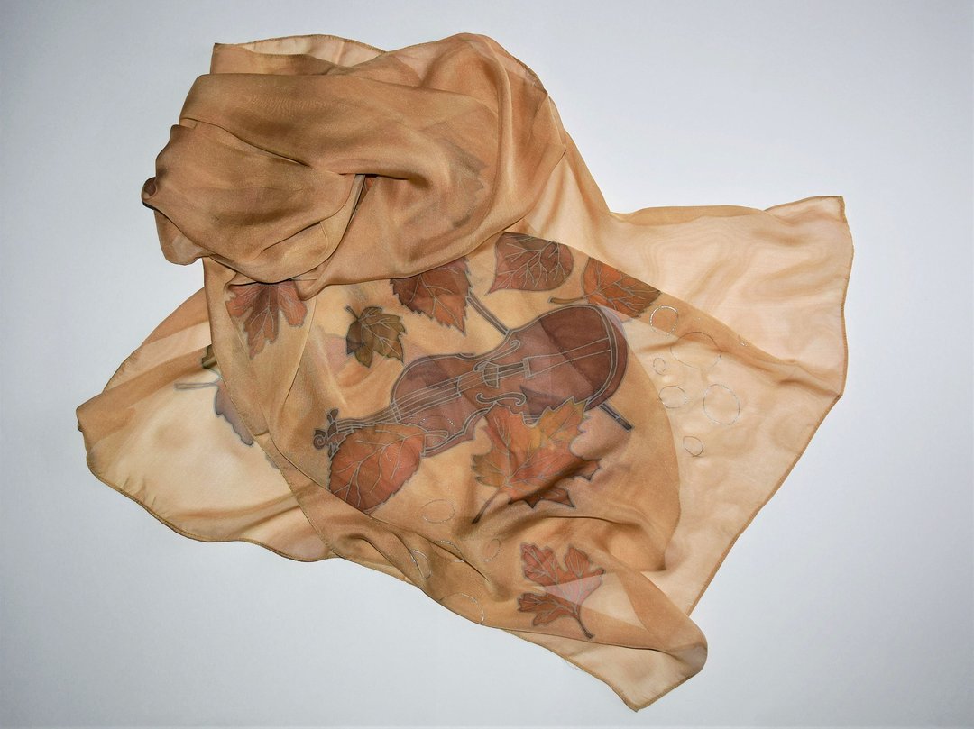 Hand painted silk scarf Brown scarf silk long scarf chiffon for sale - 丝巾 - 丝．绢 咖啡色
