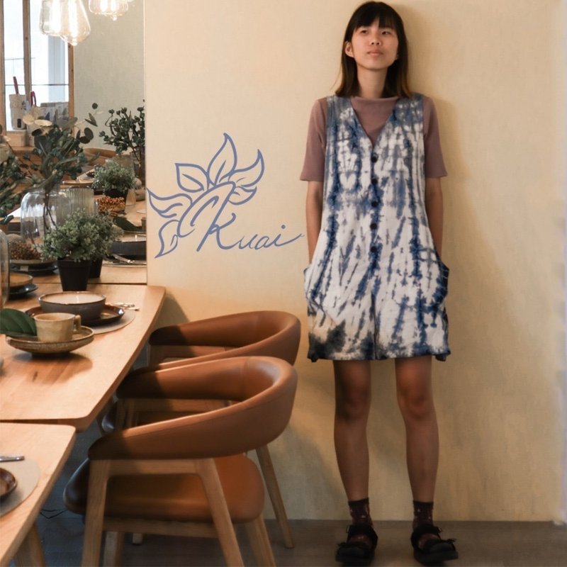 蓝染棉质修身连身裤 - 背带裤/连体裤 - 棉．麻 蓝色