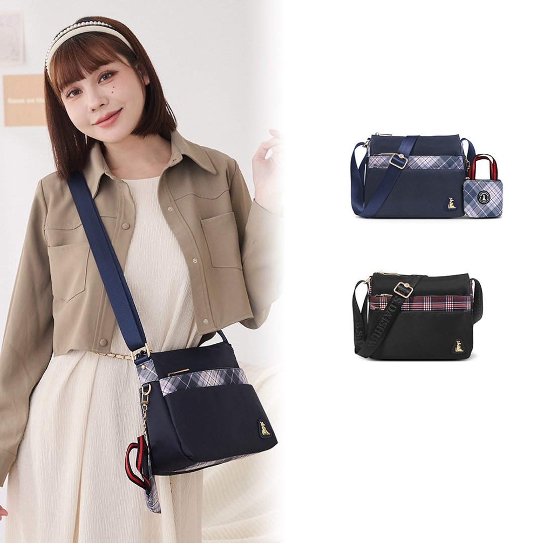 【时尚格纹】都会名伶 - 英伦风多层百搭斜背包 - 共两色 - 后背包/双肩包 - 尼龙 多色
