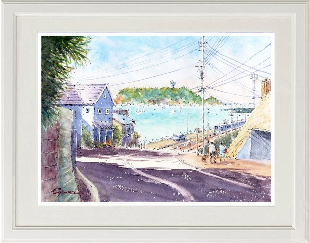 原创水彩绿色江之岛 - 海报/装饰画/版画 - 纸 蓝色