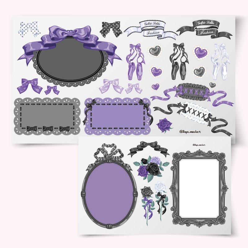 紫夜歌德甜心标签与图案 8 张套组 - 贴纸 - 纸 