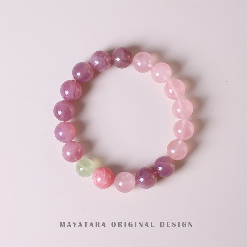 【桃源】天然马达加斯加粉水晶手串搭配葡萄石红纹石招桃礼物女 - 手链/手环 - 宝石 粉红色