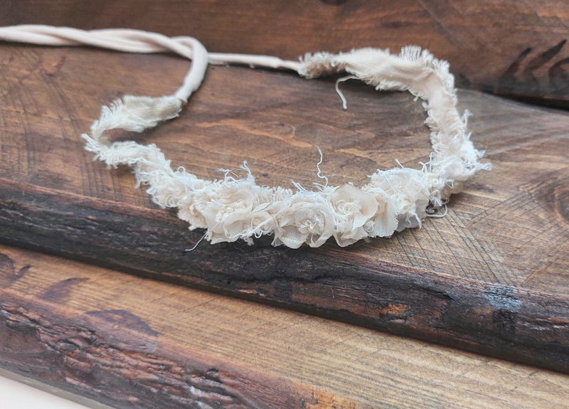 波西米亚风婴儿头带，花朵米色，新生儿头带，新生儿道具 - 婴儿帽/发带 - 其他材质 白色