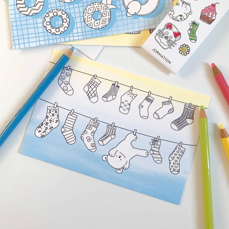 袜子着色明信片 - 卡片/明信片 - 纸 