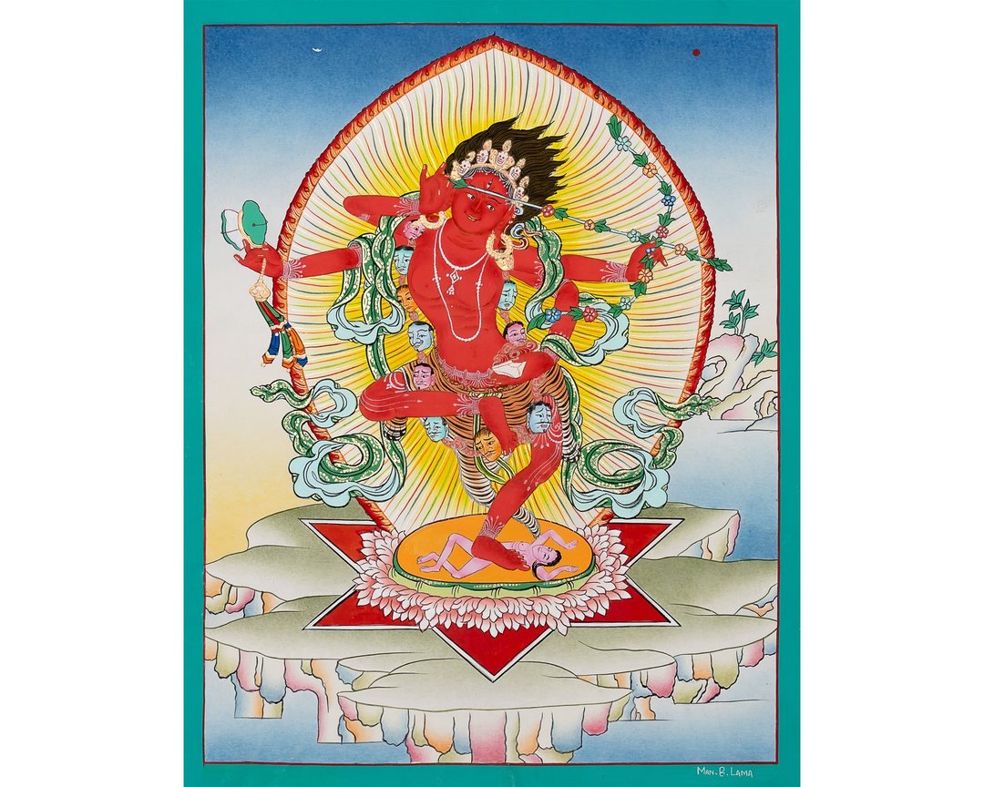 库鲁库拉唐卡 – 热情与转化女神 | 手工制作藏传艺术 - 墙贴/壁贴 - 其他材质 多色