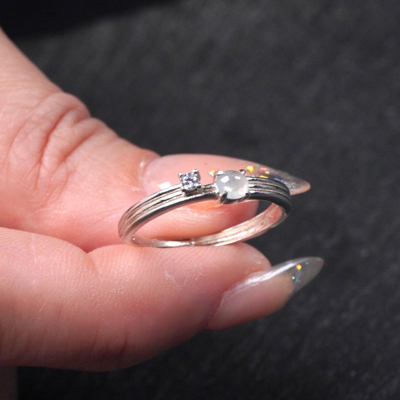 冰种白翡翡翠蛋面戒指 925纯银 | 天然缅甸玉翡翠A货 | 送礼 - 戒指 - 玉石 透明