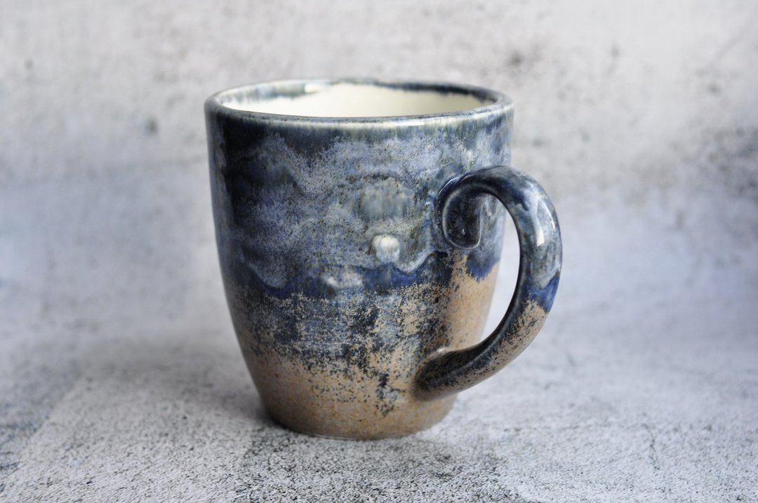 Handmade pottery coffee mug, large drip glaze mug, gray ceramic tea mug for gift - 咖啡杯/马克杯 - 陶 灰色