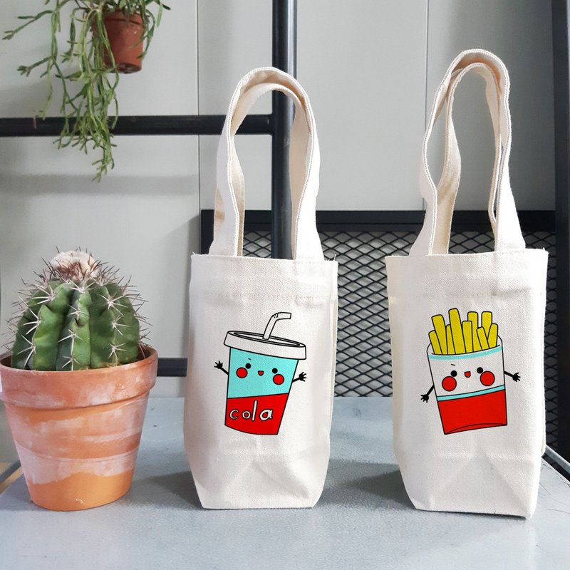 Cola French Fries 可乐 薯条 帆布 袋 随行杯 饮料提袋 环保 - 随行杯提袋/水壶袋 - 棉．麻 白色