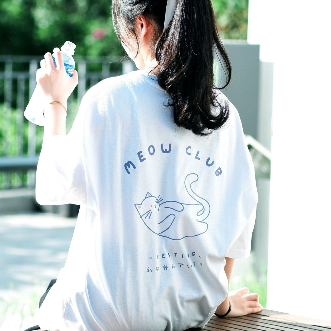 【CREEPS】Meow Club Resting 宽松重磅印花T恤 210g - 男装上衣/T 恤 - 棉 多色