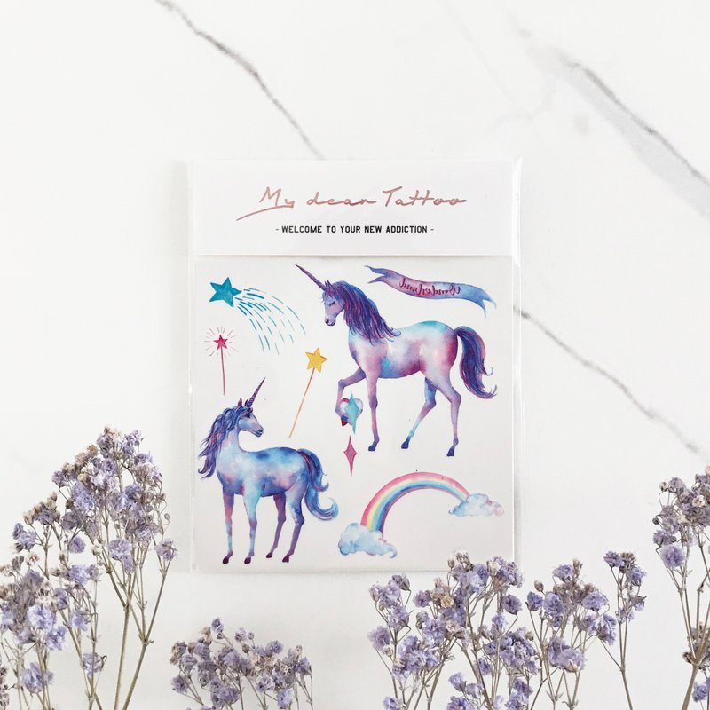 | 无法碰触的美丽 | 2入纹身贴纸  梦幻独角兽 花草系微刺青 - 纹身贴 - 纸 