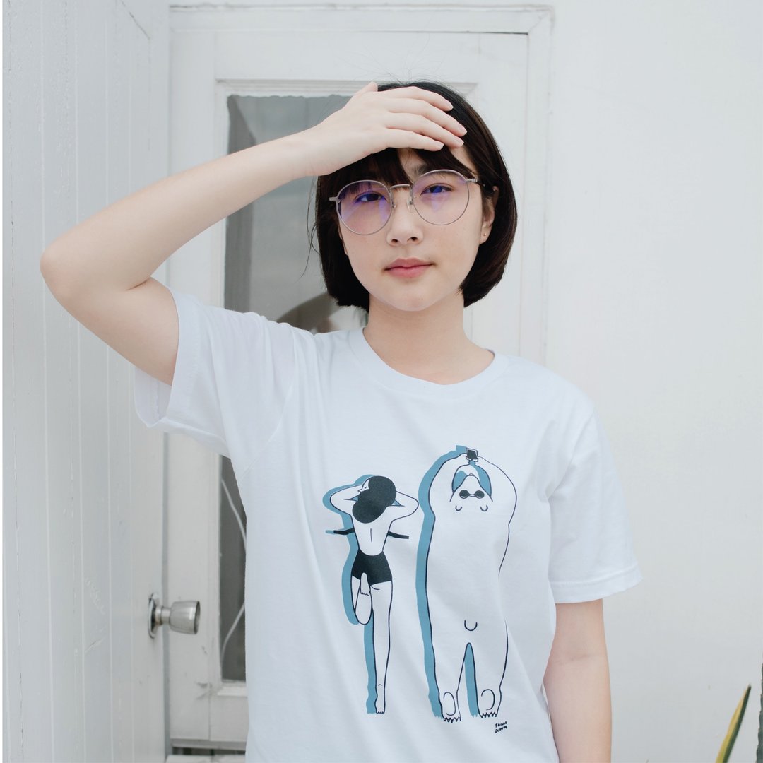 SUNBATHING,Changeable color t-shirt by Tuna Dunn - 中性连帽卫衣/T 恤 - 棉 白色