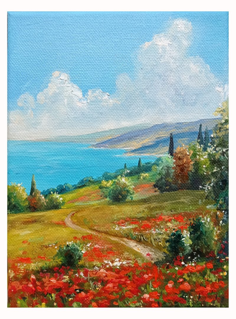 Landscape Oil Painting, Handmade Original Art, Provence,Hanging Paintings, Poppy - 海报/装饰画/版画 - 其他材质 多色