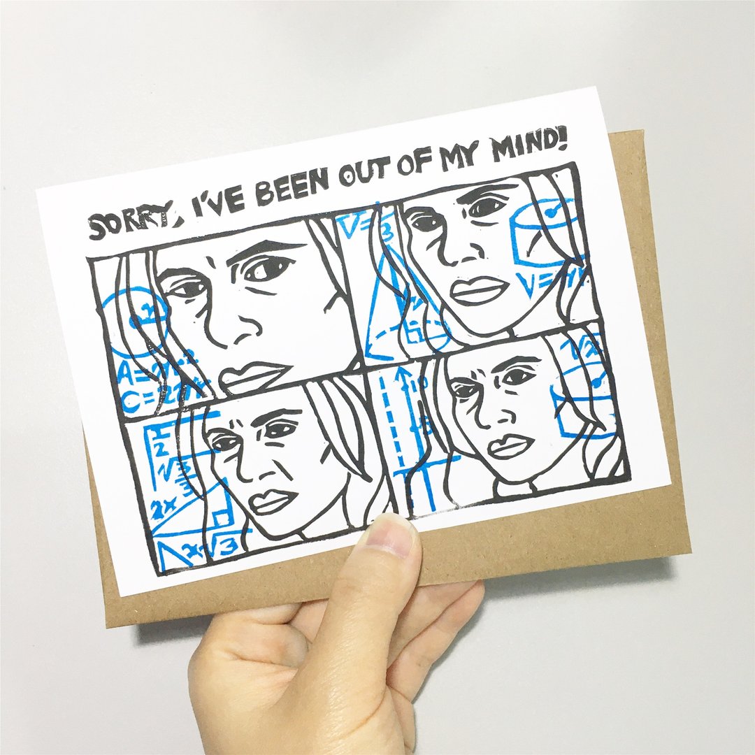 Hand-printed greeting card - Confused Math Lady Meme Sorry been out of my mind! - 卡片/明信片 - 纸 