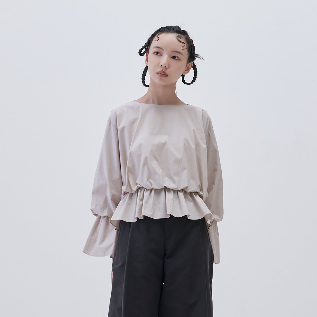 双层泡泡上衣 - 女装上衣 - 棉 灰色