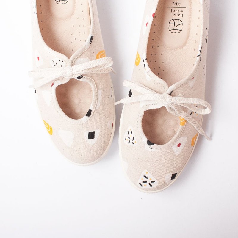 夏日清爽鞋柜 | 绝版品.气质修饰.春柿日.日本饭团の派对.真皮垫 - 女款休闲鞋 - 棉．麻 卡其色