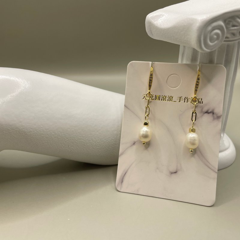 风的记忆,天然珍珠耳环,14K铜注金耳环,设计款文创手作 - 手链/手环 - 珍珠 