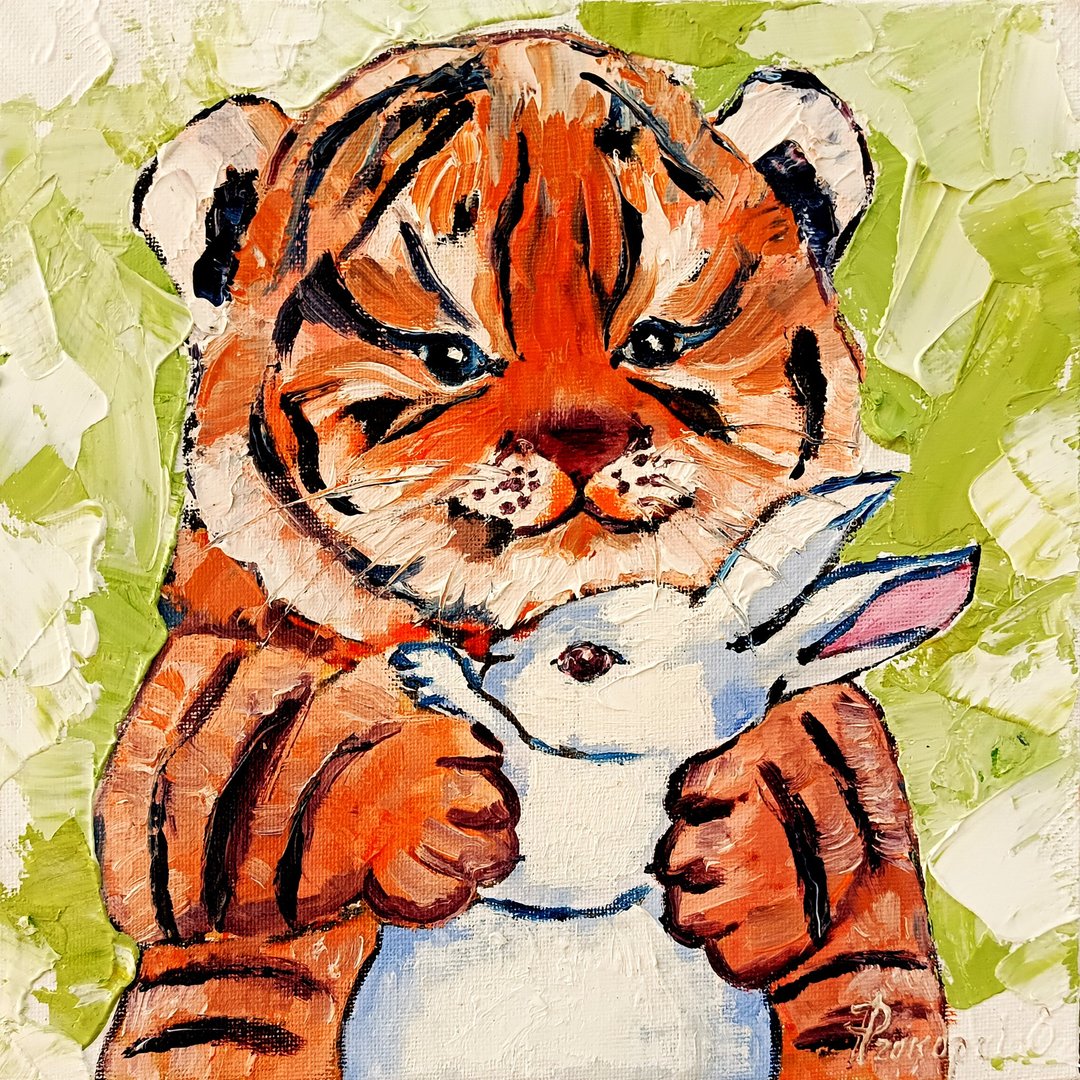 小老虎画兔画动物原创艺术（25,4cm * 25,4cm） - 墙贴/壁贴 - 其他材质 橘色