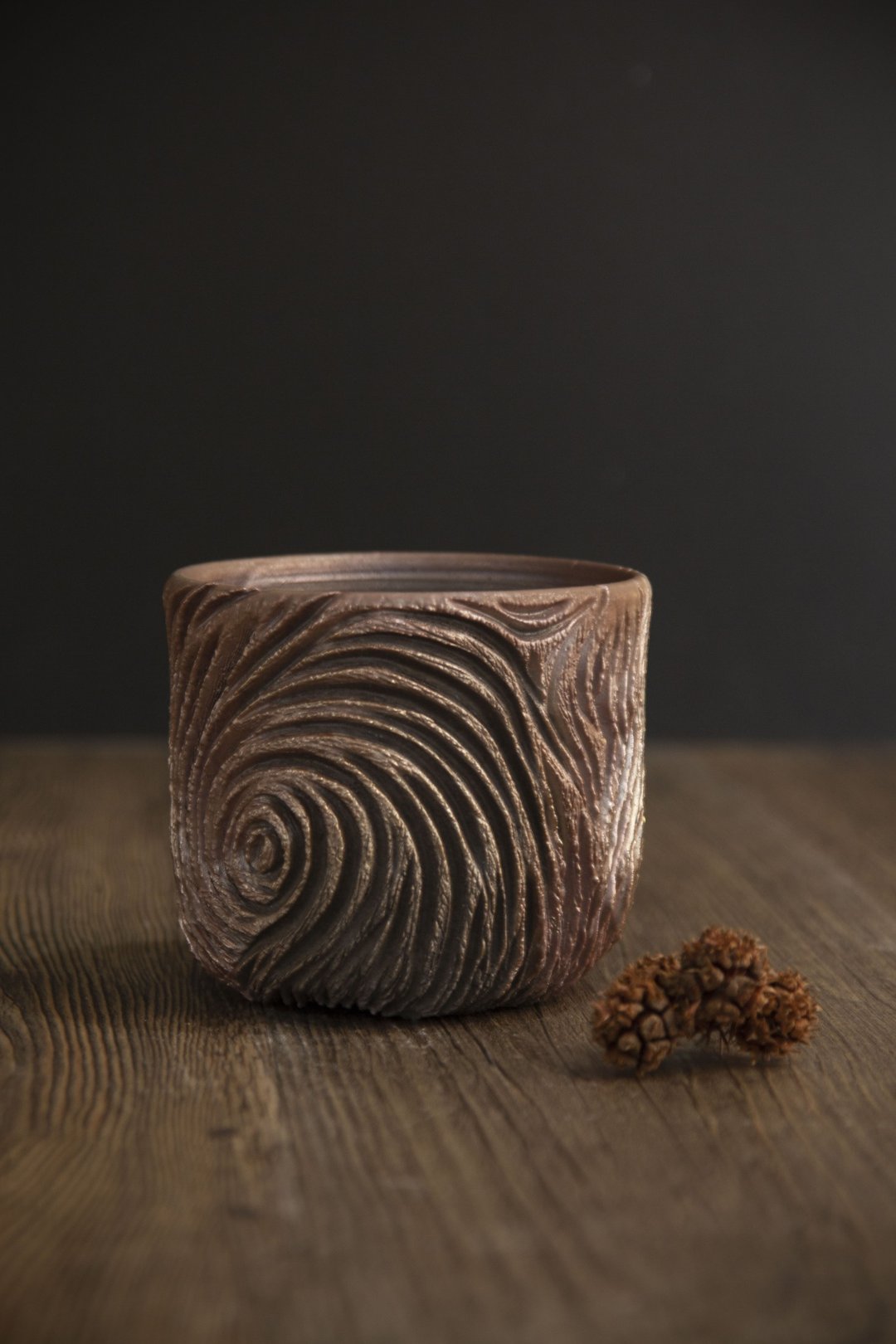 中盆∣手刻风化木纹∣柴烧植木钵、手工盆∣块根多肉植物∣微瑕 - 花瓶/陶器 - 陶 金色