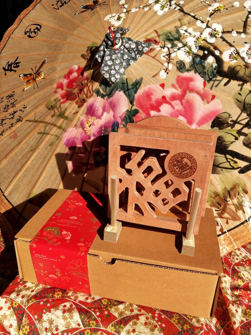 原木锅垫礼盒组 - 五福临门迎新春(5入) - 餐垫/桌巾 - 木头 咖啡色