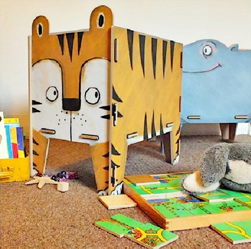 【包邮】德国 Werkhaus 童趣动物收纳箱-老虎 - 收纳用品 - 木头 黄色