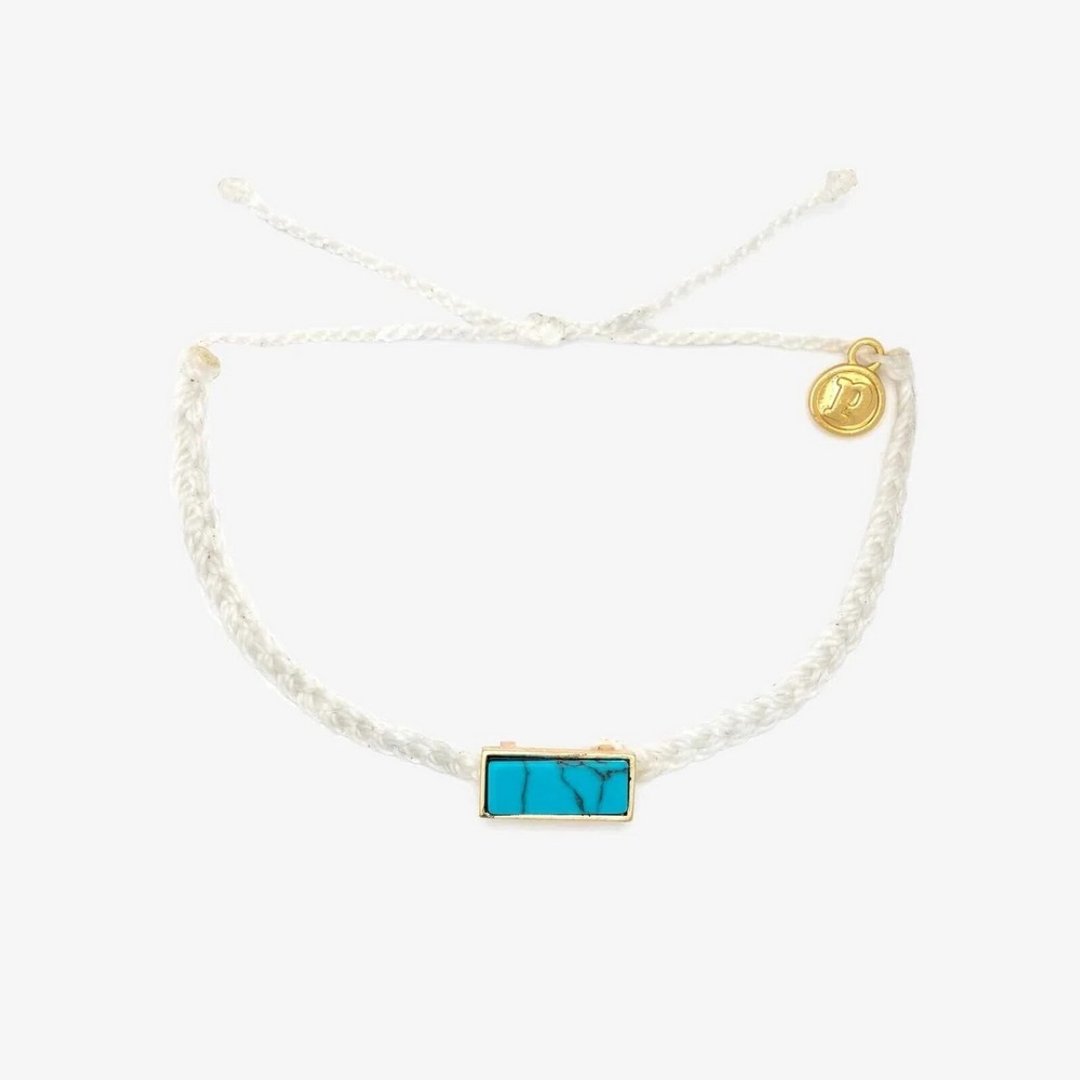 Pura Vida 美国手工 TULUM GOLD 土伦长形石白色蜡线冲浪手环 - 脚链/脚环 - 防水材质 白色