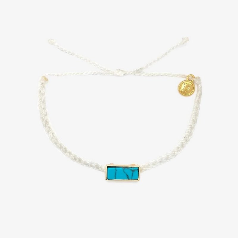 Pura Vida 美国手工 TULUM GOLD 土伦长形石白色蜡线冲浪手环 - 脚链/脚环 - 防水材质 白色