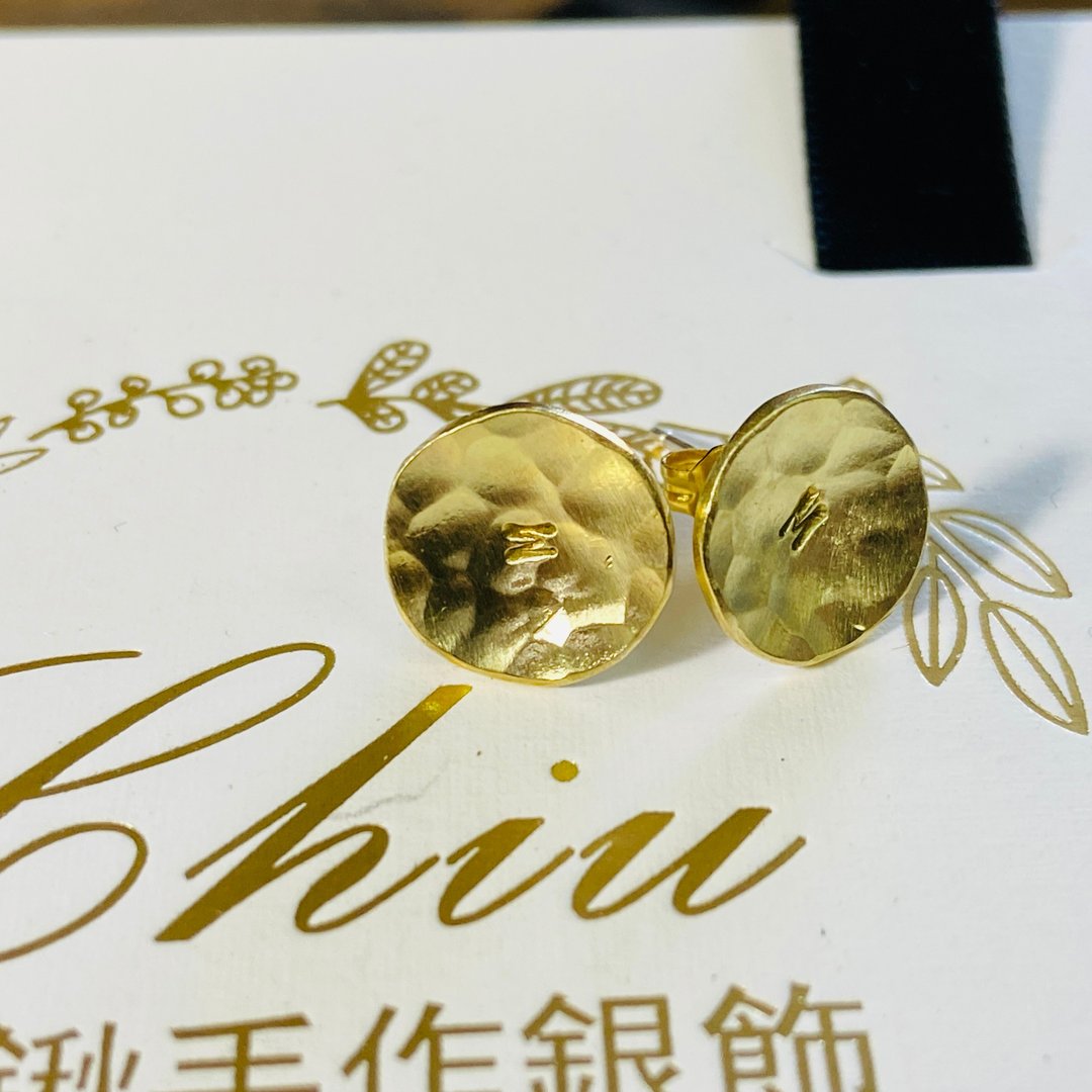 黄铜 圆形 耳针 可定制姓名 S577 - 耳环/耳夹 - 铜/黄铜 金色