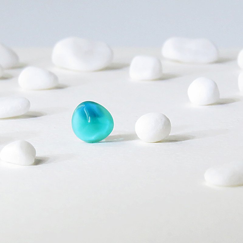 Island系列 玻璃耳环 耳夹 单只 三角 透明 蓝绿色 - 耳环/耳夹 - 玻璃 蓝色