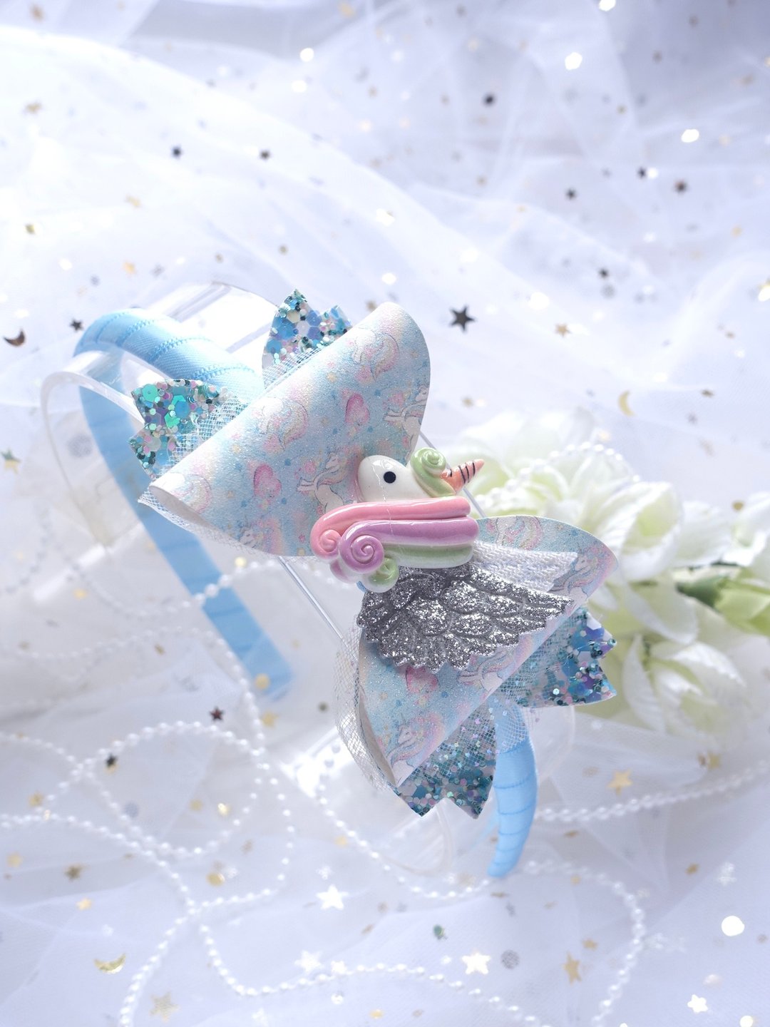蓝色独角兽发箍 儿童头箍 发箍 发饰 Glitter Hair Bow - 发带/发箍 - 其他材质 