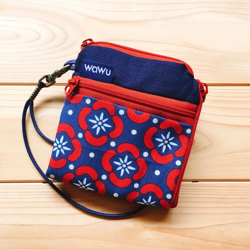 夹心短夹 (雪花) (附绳) 接单生产* - 皮夹/钱包 - 棉．麻 蓝色