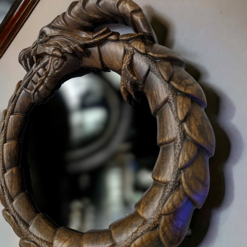 龙镜，木雕壁镜，室内设计 - 墙贴/壁贴 - 木头 咖啡色