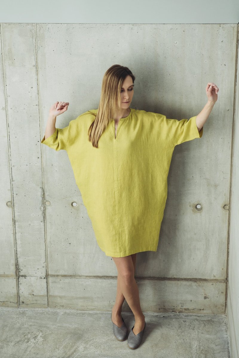 Linen Dress Motumo With Pockets 14S8 - 洋装/连衣裙 - 亚麻 多色