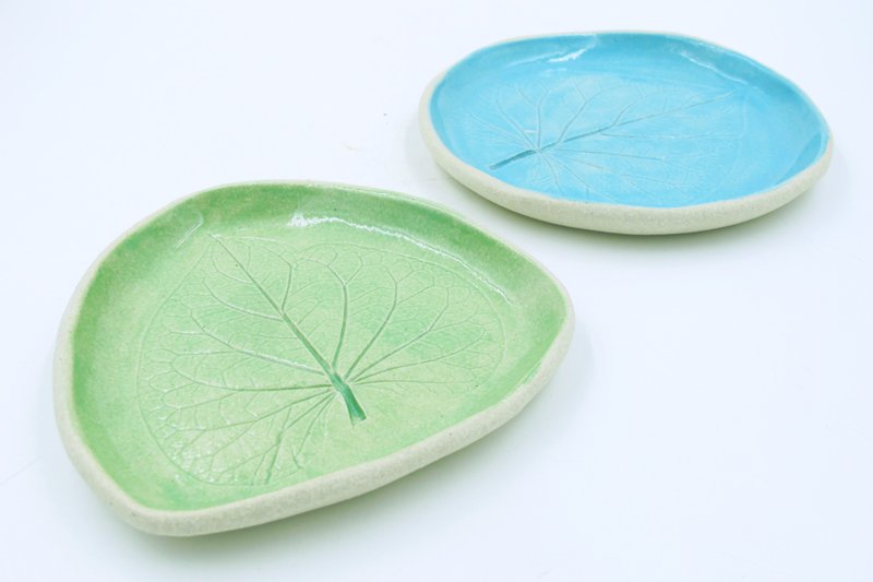 自然系叶脉盘 (粉嫩绿/沁凉蓝) - 浅碟/小碟子 - 陶 