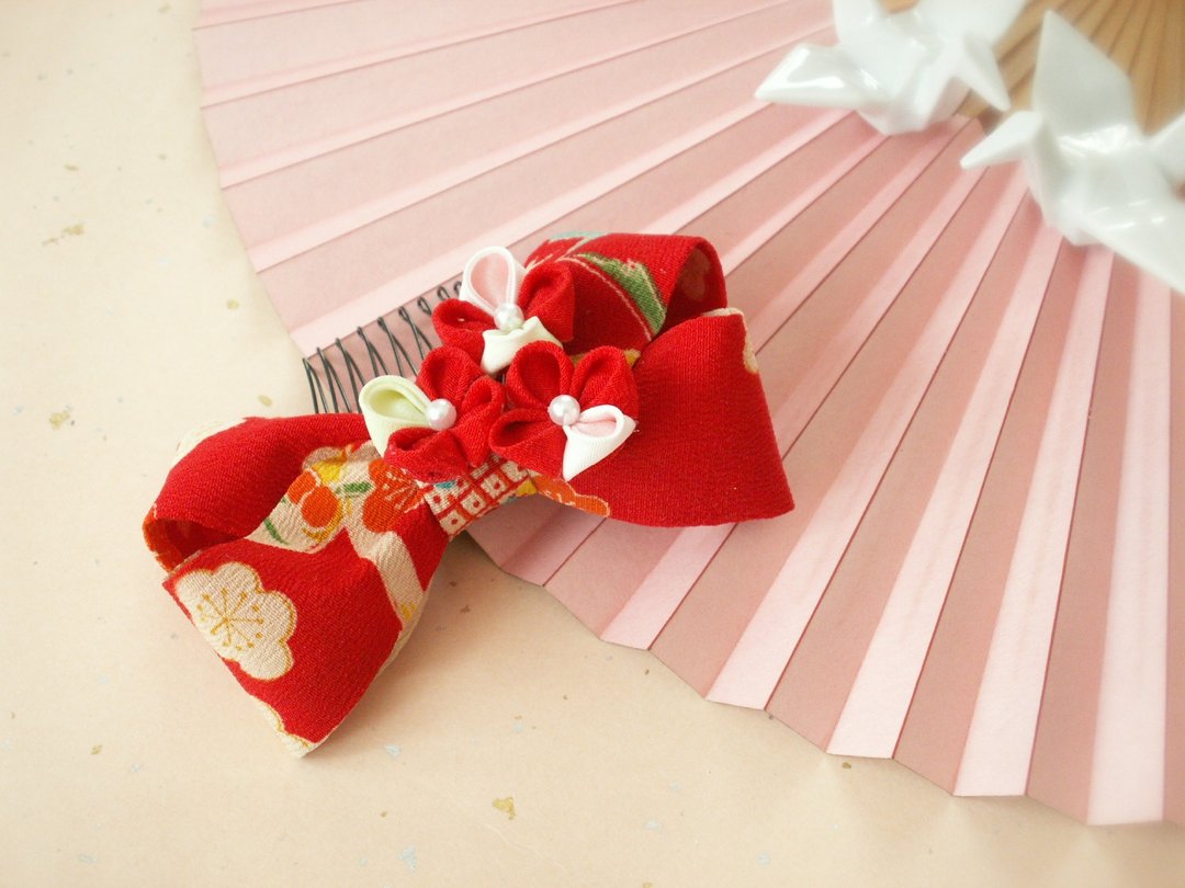 Re-sale Knob work hair ornaments Using old cloth [Ribbon / Red] - 发饰 - 丝．绢 红色