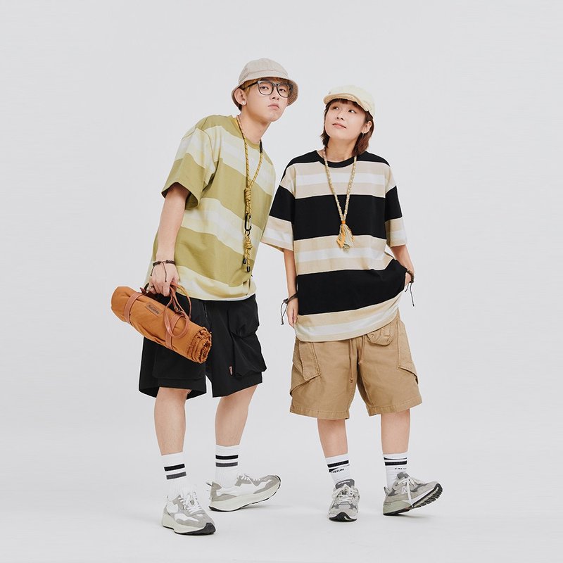 TopBasics 日系oversize三色条纹短袖T恤 - 男装上衣/T 恤 - 棉．麻 