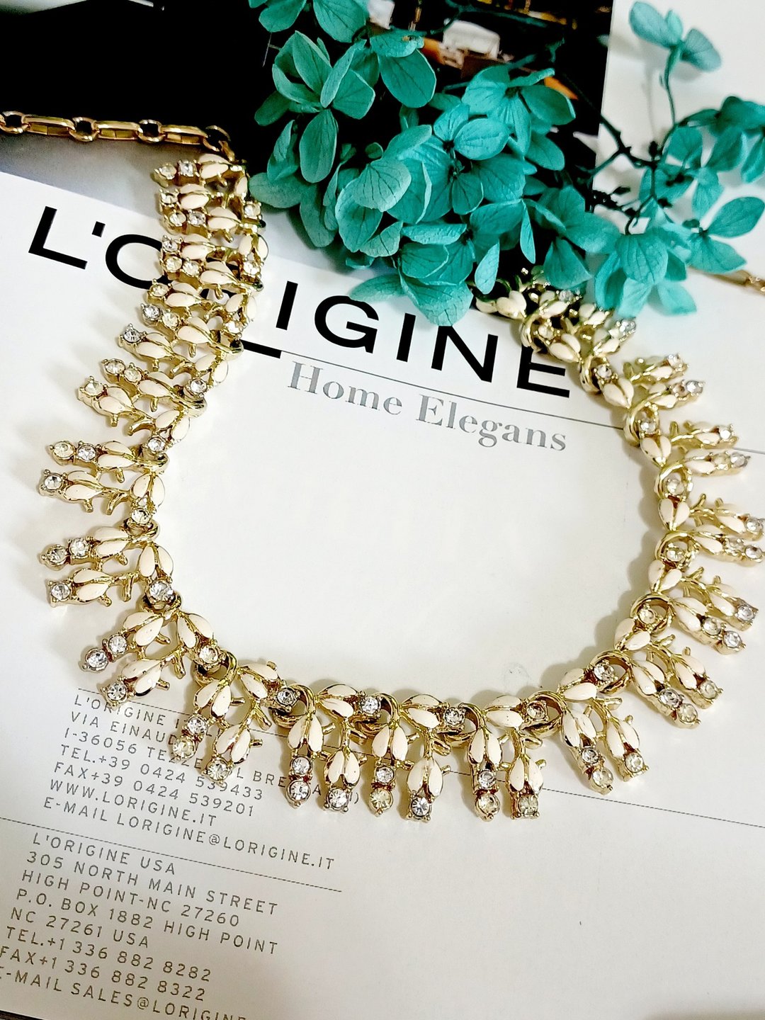 vintage jewelry CORO 华丽碎花白珐琅莱茵 项链 - 项链 - 其他金属 