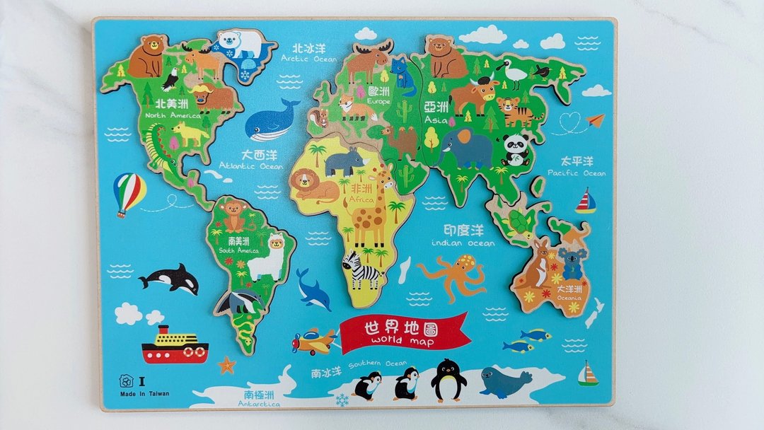 木制世界动物景点拼图 世界地图 认识世界 认识动物 认识地理位置 - 拼图 - 其他材质 多色